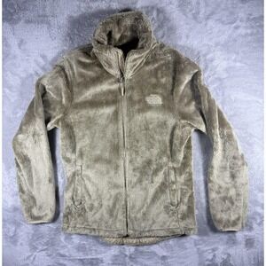 The North Face Fleece Jacket Womens Small Tan Full Zip High Pile Plush Logo